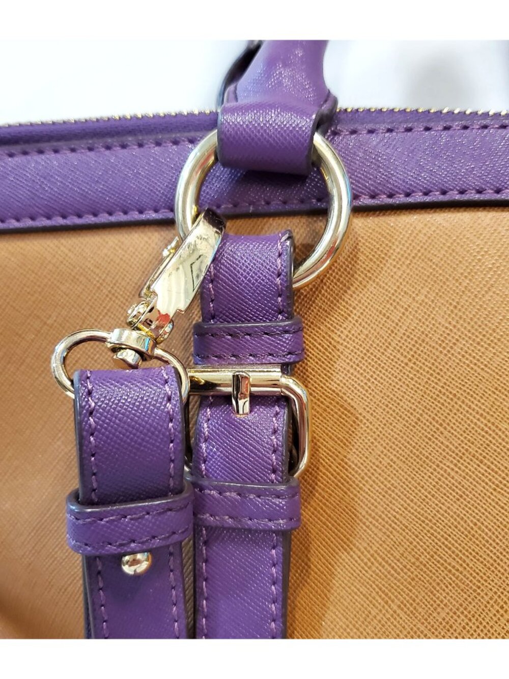 Jeanne Lottie leather bag purse tan purple - Picture 4 of 6